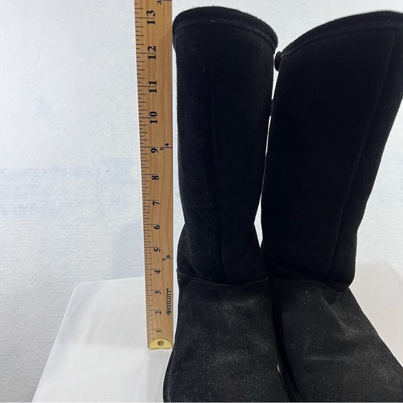 Bearpaw Boots Womens 9 Black Mid Calf Suede Faux Fur Trim Pull On Lace Up - Picture 9 of 10